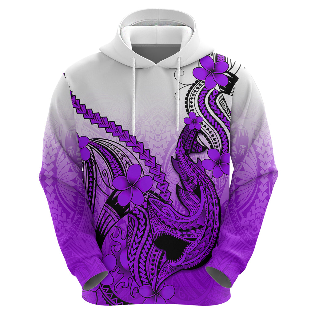 Hawaii Hoodie Polynesian Shark Tattoo With Plumeria Purple Gradient - Wonder Print Shop