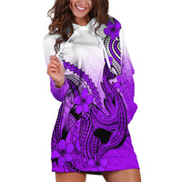 Hawaii Hoodie Dress Polynesian Shark Tattoo With Plumeria Purple Gradient - Wonder Print Shop