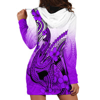 Hawaii Hoodie Dress Polynesian Shark Tattoo With Plumeria Purple Gradient - Wonder Print Shop