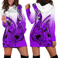 Hawaii Hoodie Dress Polynesian Shark Tattoo With Plumeria Purple Gradient - Wonder Print Shop