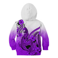 Hawaii Kid Hoodie Polynesian Shark Tattoo With Plumeria Purple Gradient - Wonder Print Shop