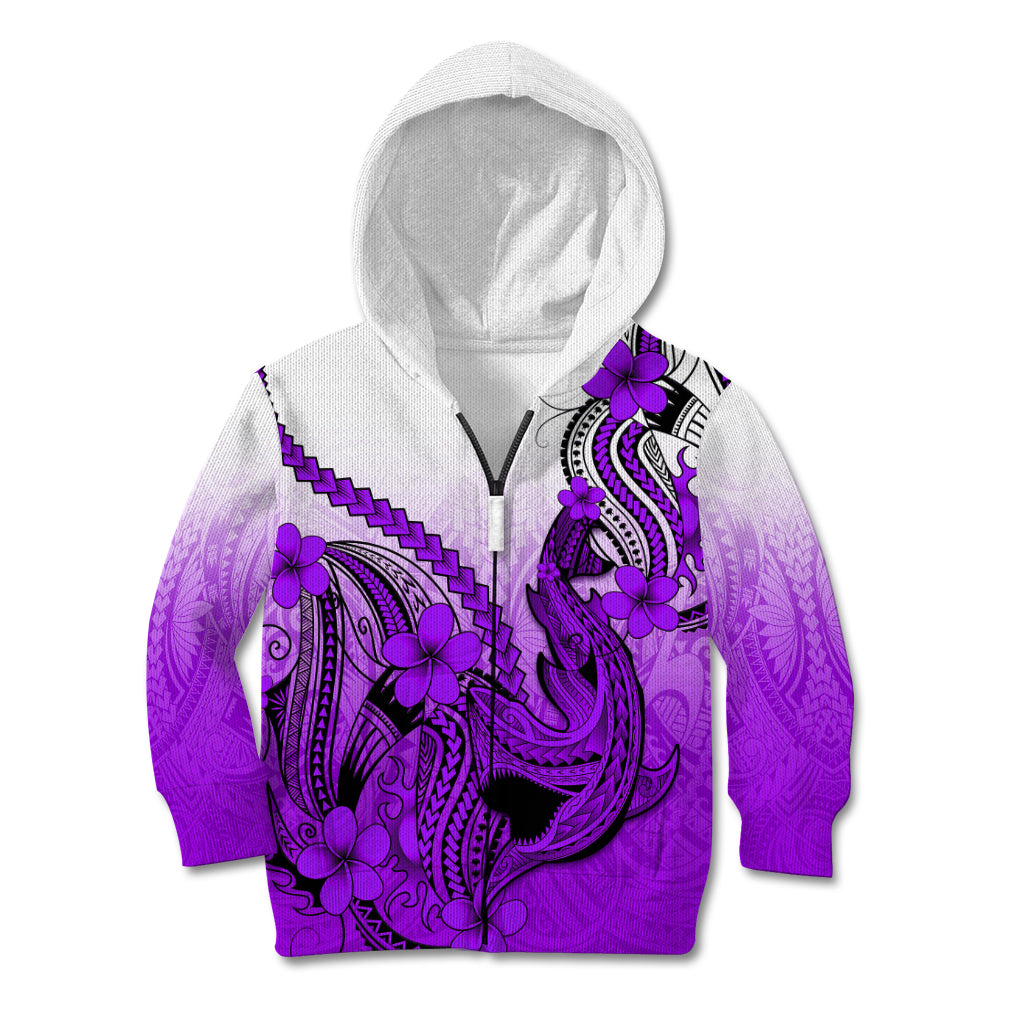 Hawaii Kid Hoodie Polynesian Shark Tattoo With Plumeria Purple Gradient - Wonder Print Shop