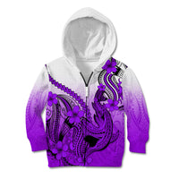Hawaii Kid Hoodie Polynesian Shark Tattoo With Plumeria Purple Gradient - Wonder Print Shop