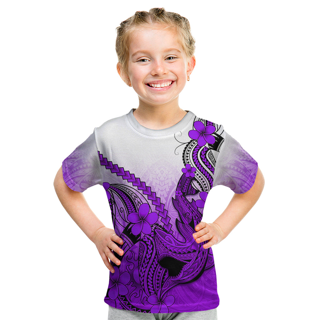 Hawaii Kid T Shirt Polynesian Shark Tattoo With Plumeria Purple Gradient - Wonder Print Shop