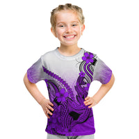 Hawaii Kid T Shirt Polynesian Shark Tattoo With Plumeria Purple Gradient - Wonder Print Shop