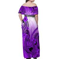 Hawaii Off Shoulder Maxi Dress Polynesian Shark Tattoo With Plumeria Purple Gradient - Wonder Print Shop