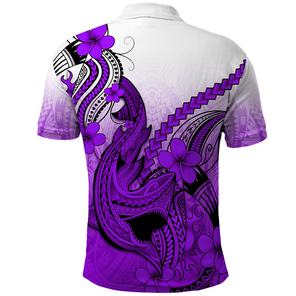 Hawaii Polo Shirt Polynesian Shark Tattoo With Plumeria Purple Gradient - Wonder Print Shop