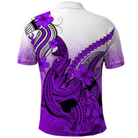 Hawaii Polo Shirt Polynesian Shark Tattoo With Plumeria Purple Gradient - Wonder Print Shop