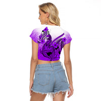 Hawaii Raglan Cropped T Shirt Polynesian Shark Tattoo With Plumeria Purple Gradient - Wonder Print Shop