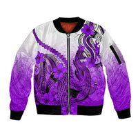 Hawaii Sleeve Zip Bomber Jacket Polynesian Shark Tattoo With Plumeria Purple Gradient - Wonder Print Shop