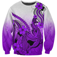 Hawaii Sweatshirt Polynesian Shark Tattoo With Plumeria Purple Gradient - Wonder Print Shop
