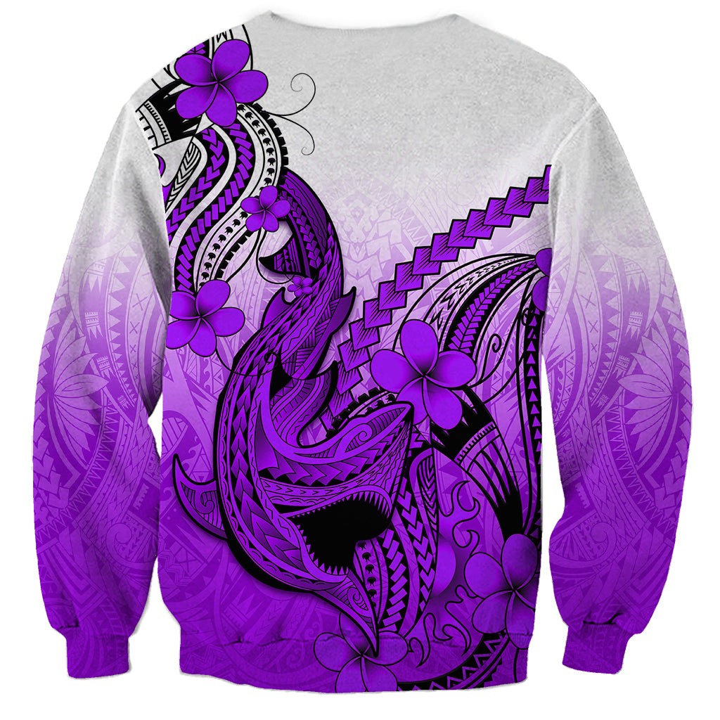Hawaii Sweatshirt Polynesian Shark Tattoo With Plumeria Purple Gradient - Wonder Print Shop