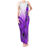 Hawaii Tank Maxi Dress Polynesian Shark Tattoo With Plumeria Purple Gradient - Wonder Print Shop