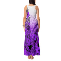 Hawaii Tank Maxi Dress Polynesian Shark Tattoo With Plumeria Purple Gradient - Wonder Print Shop