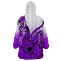 Hawaii Wearable Blanket Hoodie Polynesian Shark Tattoo With Plumeria Purple Gradient - Wonder Print Shop