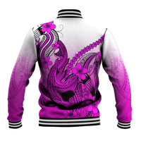 Hawaii Baseball Jacket Polynesian Shark Tattoo With Plumeria Pink Gradient - Wonder Print Shop