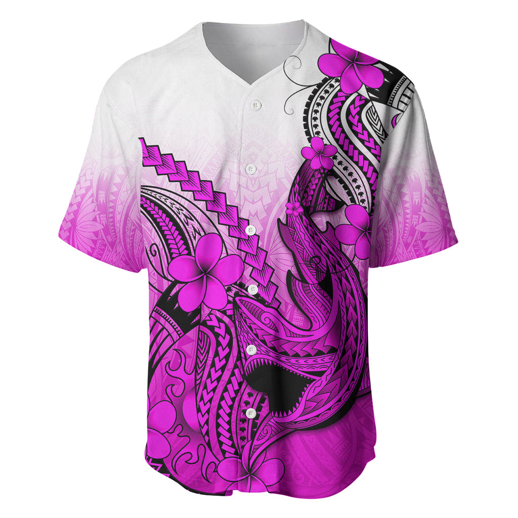 Hawaii Baseball Jersey Polynesian Shark Tattoo With Plumeria Pink Gradient - Wonder Print Shop