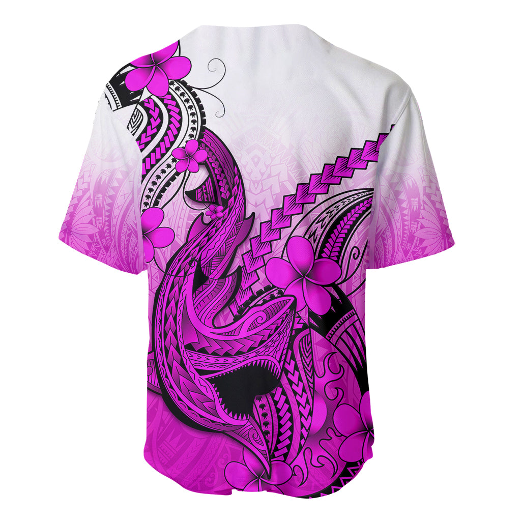Hawaii Baseball Jersey Polynesian Shark Tattoo With Plumeria Pink Gradient - Wonder Print Shop