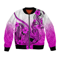 Hawaii Bomber Jacket Polynesian Shark Tattoo With Plumeria Pink Gradient - Wonder Print Shop
