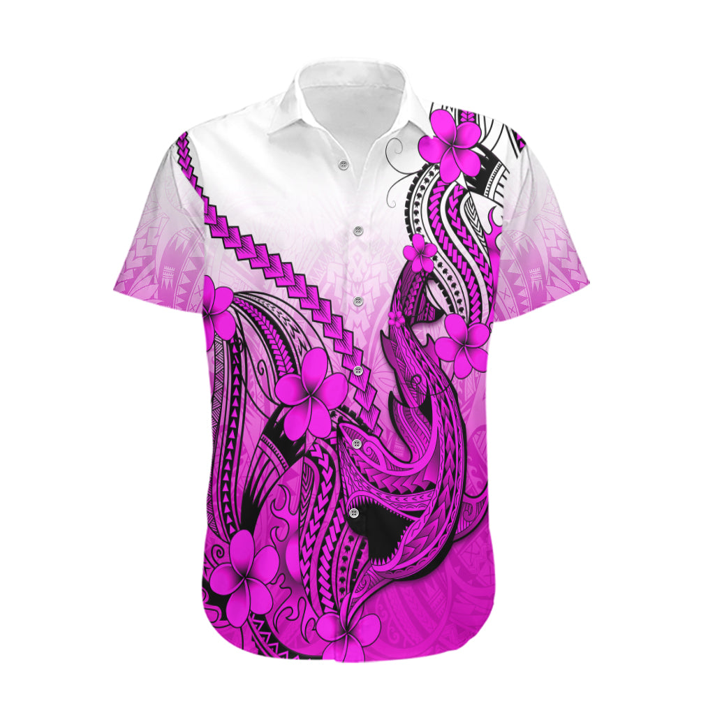 Hawaii Hawaiian Shirt Polynesian Shark Tattoo With Plumeria Pink Gradient - Wonder Print Shop