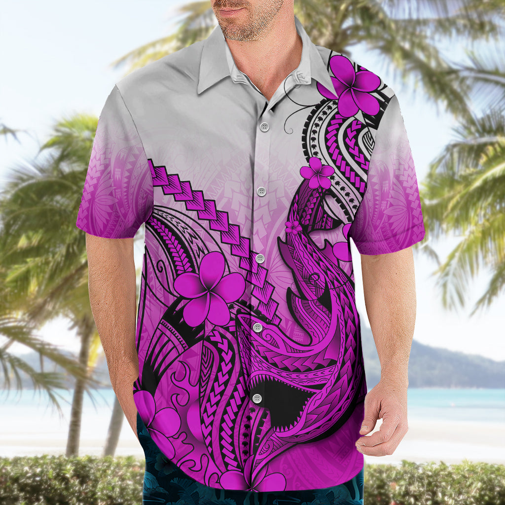 Hawaii Hawaiian Shirt Polynesian Shark Tattoo With Plumeria Pink Gradient - Wonder Print Shop