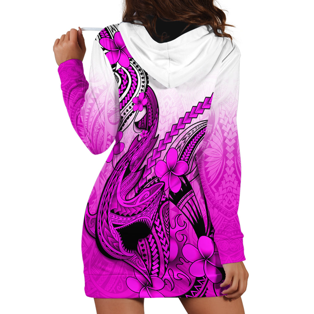 Hawaii Hoodie Dress Polynesian Shark Tattoo With Plumeria Pink Gradient - Wonder Print Shop