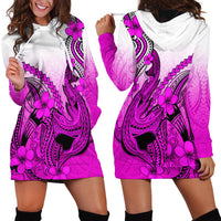 Hawaii Hoodie Dress Polynesian Shark Tattoo With Plumeria Pink Gradient - Wonder Print Shop