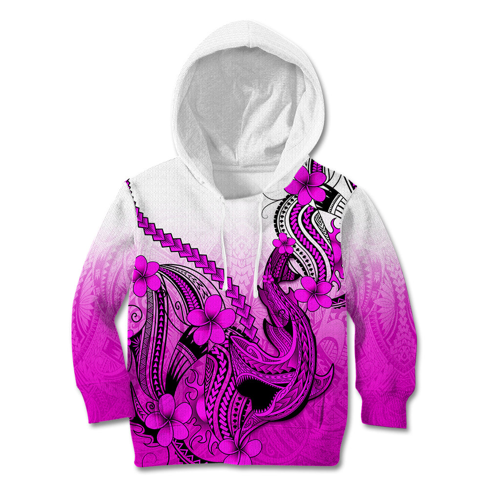 Hawaii Kid Hoodie Polynesian Shark Tattoo With Plumeria Pink Gradient - Wonder Print Shop
