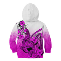 Hawaii Kid Hoodie Polynesian Shark Tattoo With Plumeria Pink Gradient - Wonder Print Shop