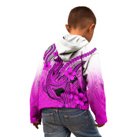 Hawaii Kid Hoodie Polynesian Shark Tattoo With Plumeria Pink Gradient - Wonder Print Shop