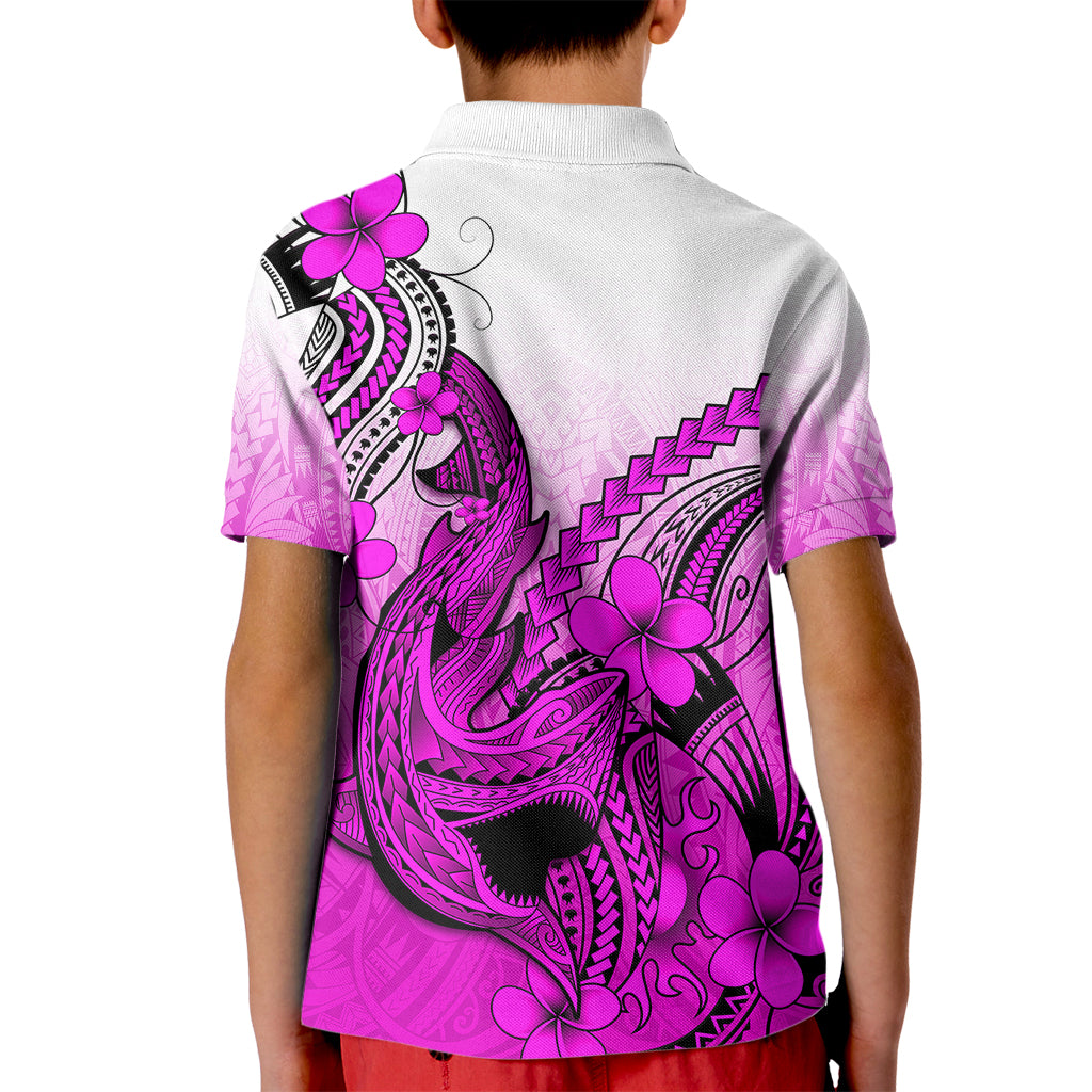 Hawaii Kid Polo Shirt Polynesian Shark Tattoo With Plumeria Pink Gradient - Wonder Print Shop