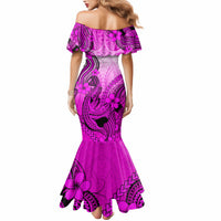 Hawaii Mermaid Dress Polynesian Shark Tattoo With Plumeria Pink Gradient - Wonder Print Shop