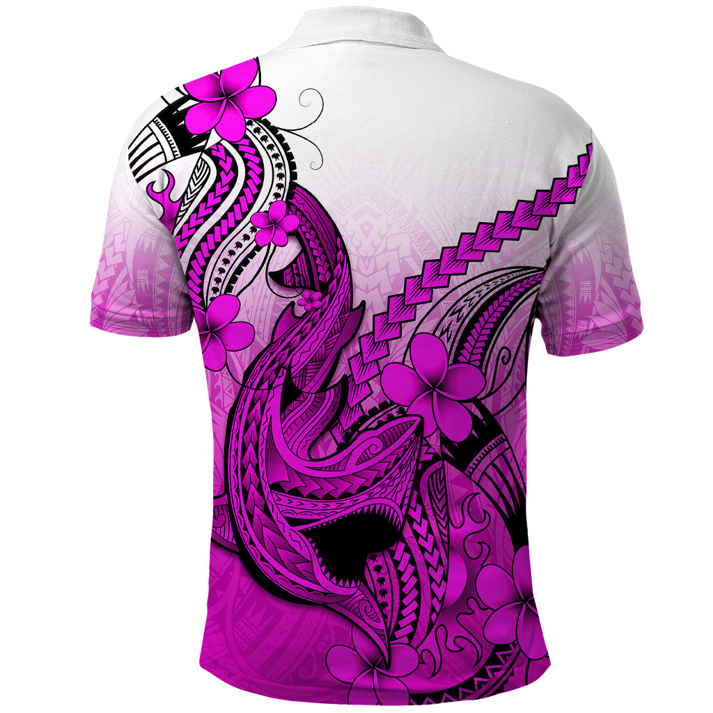 Hawaii Polo Shirt Polynesian Shark Tattoo With Plumeria Pink Gradient - Wonder Print Shop
