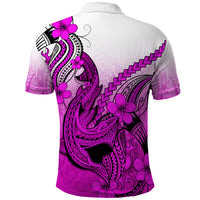 Hawaii Polo Shirt Polynesian Shark Tattoo With Plumeria Pink Gradient - Wonder Print Shop