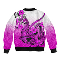 Hawaii Sleeve Zip Bomber Jacket Polynesian Shark Tattoo With Plumeria Pink Gradient - Wonder Print Shop