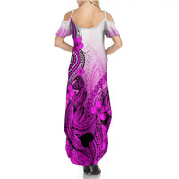 Hawaii Summer Maxi Dress Polynesian Shark Tattoo With Plumeria Pink Gradient - Wonder Print Shop
