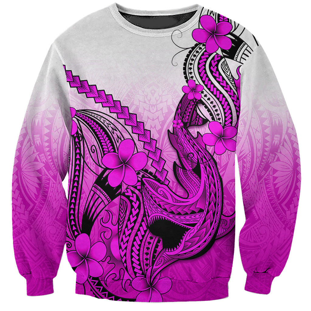 Hawaii Sweatshirt Polynesian Shark Tattoo With Plumeria Pink Gradient - Wonder Print Shop