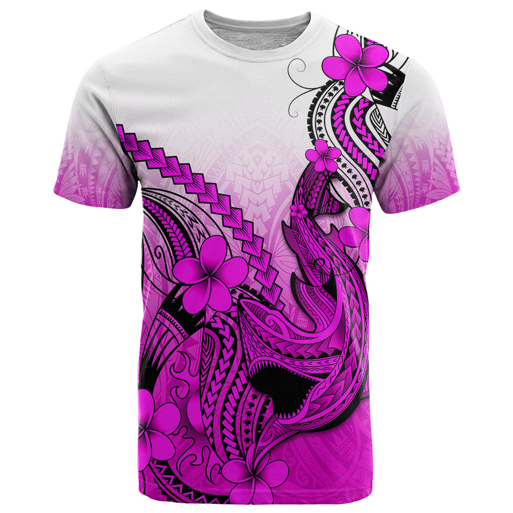 Hawaii T Shirt Polynesian Shark Tattoo With Plumeria Pink Gradient - Wonder Print Shop