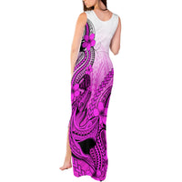 Hawaii Tank Maxi Dress Polynesian Shark Tattoo With Plumeria Pink Gradient - Wonder Print Shop