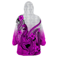 Hawaii Wearable Blanket Hoodie Polynesian Shark Tattoo With Plumeria Pink Gradient - Wonder Print Shop