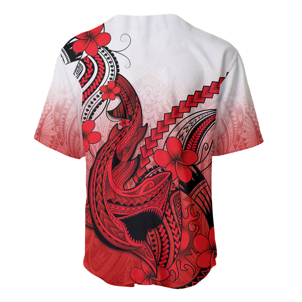 Hawaii Baseball Jersey Polynesian Shark Tattoo With Plumeria Red Gradient - Wonder Print Shop