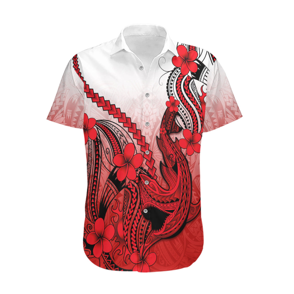 Hawaii Hawaiian Shirt Polynesian Shark Tattoo With Plumeria Red Gradient - Wonder Print Shop