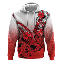 Hawaii Hoodie Polynesian Shark Tattoo With Plumeria Red Gradient - Wonder Print Shop