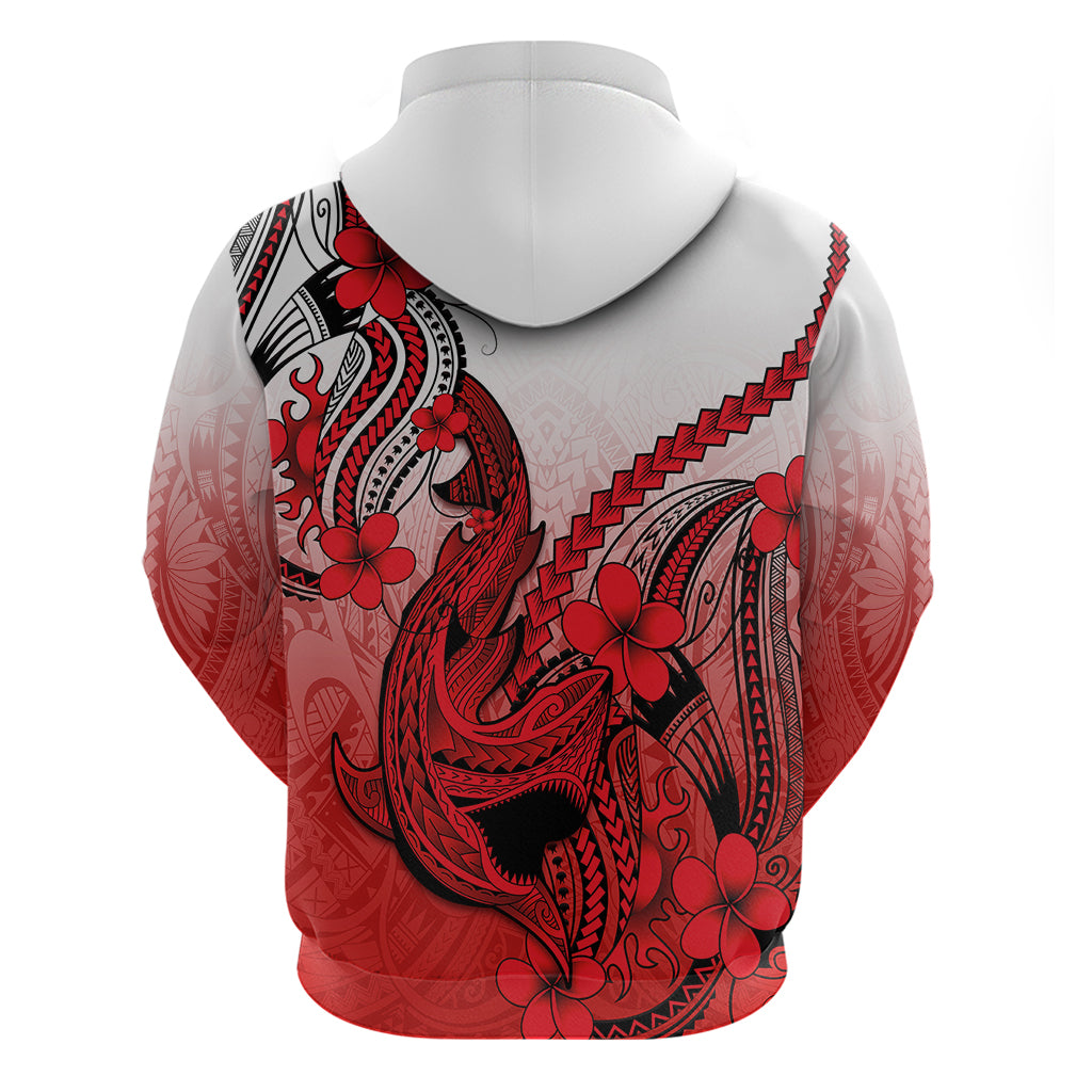 Hawaii Hoodie Polynesian Shark Tattoo With Plumeria Red Gradient - Wonder Print Shop