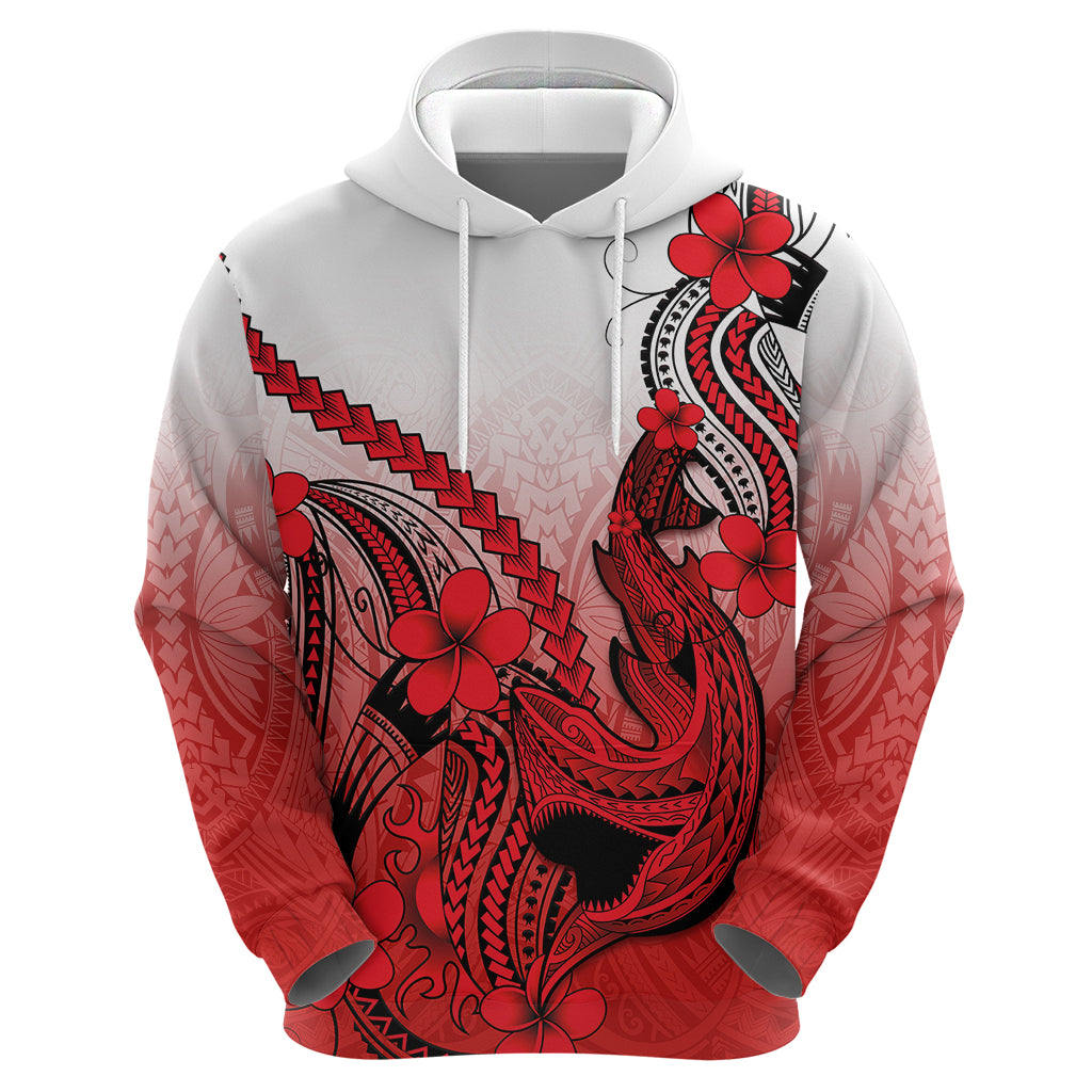 Hawaii Hoodie Polynesian Shark Tattoo With Plumeria Red Gradient - Wonder Print Shop