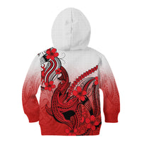 Hawaii Kid Hoodie Polynesian Shark Tattoo With Plumeria Red Gradient - Wonder Print Shop