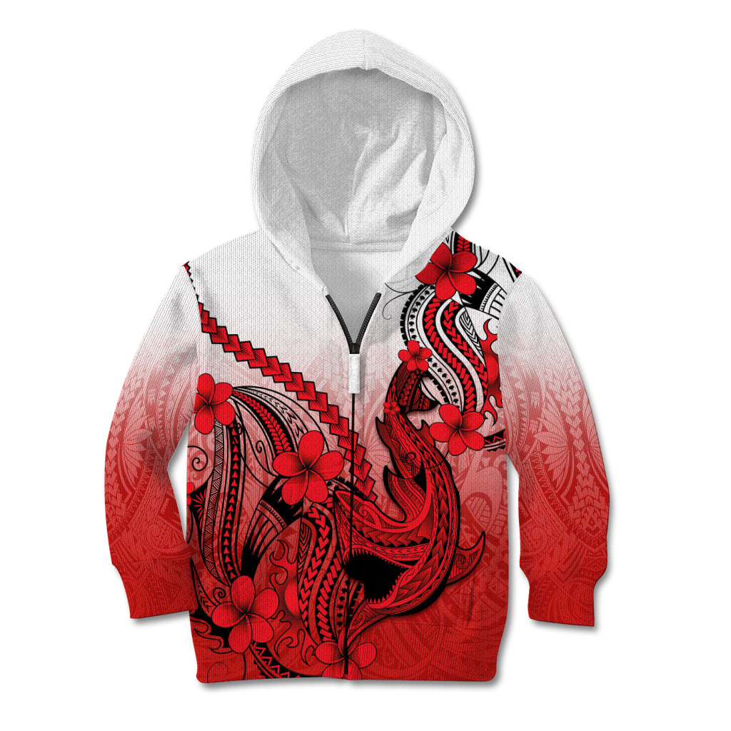 Hawaii Kid Hoodie Polynesian Shark Tattoo With Plumeria Red Gradient - Wonder Print Shop
