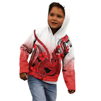 Hawaii Kid Hoodie Polynesian Shark Tattoo With Plumeria Red Gradient - Wonder Print Shop