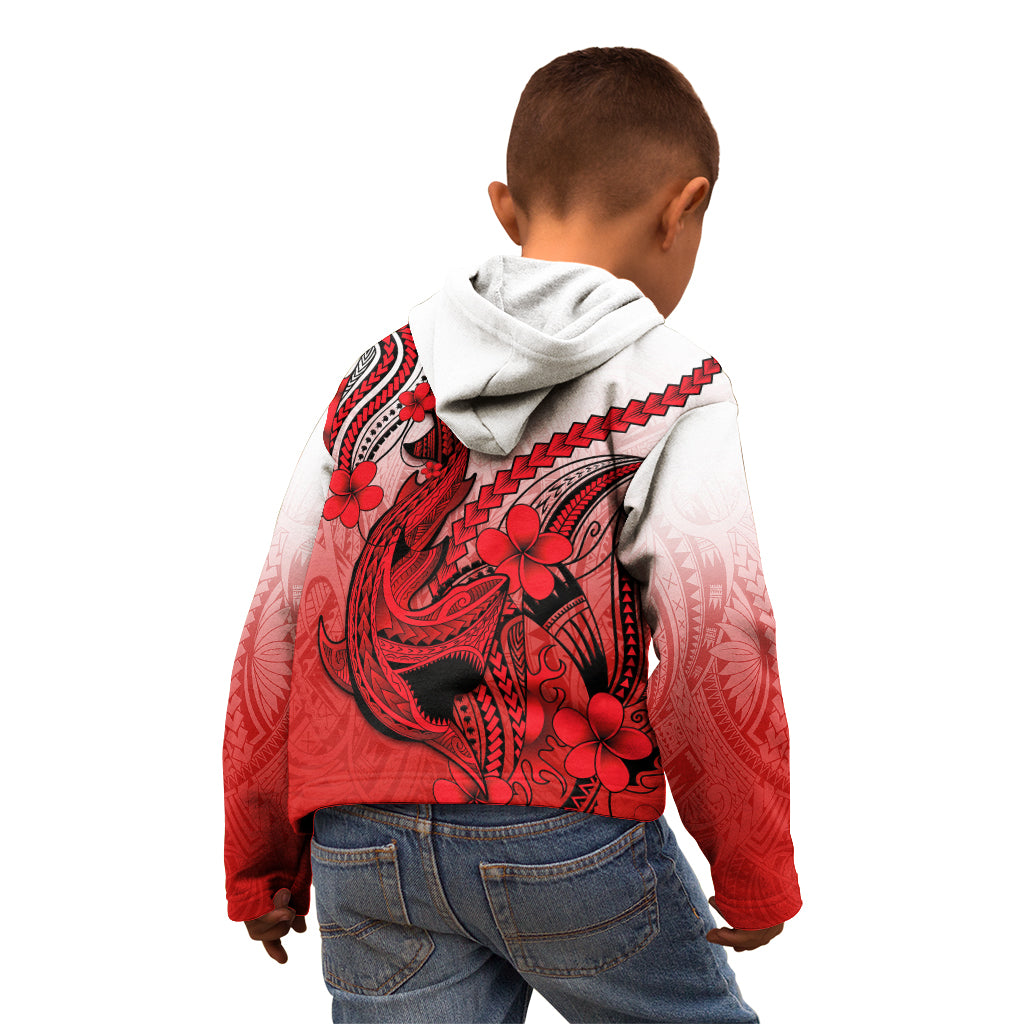 Hawaii Kid Hoodie Polynesian Shark Tattoo With Plumeria Red Gradient - Wonder Print Shop