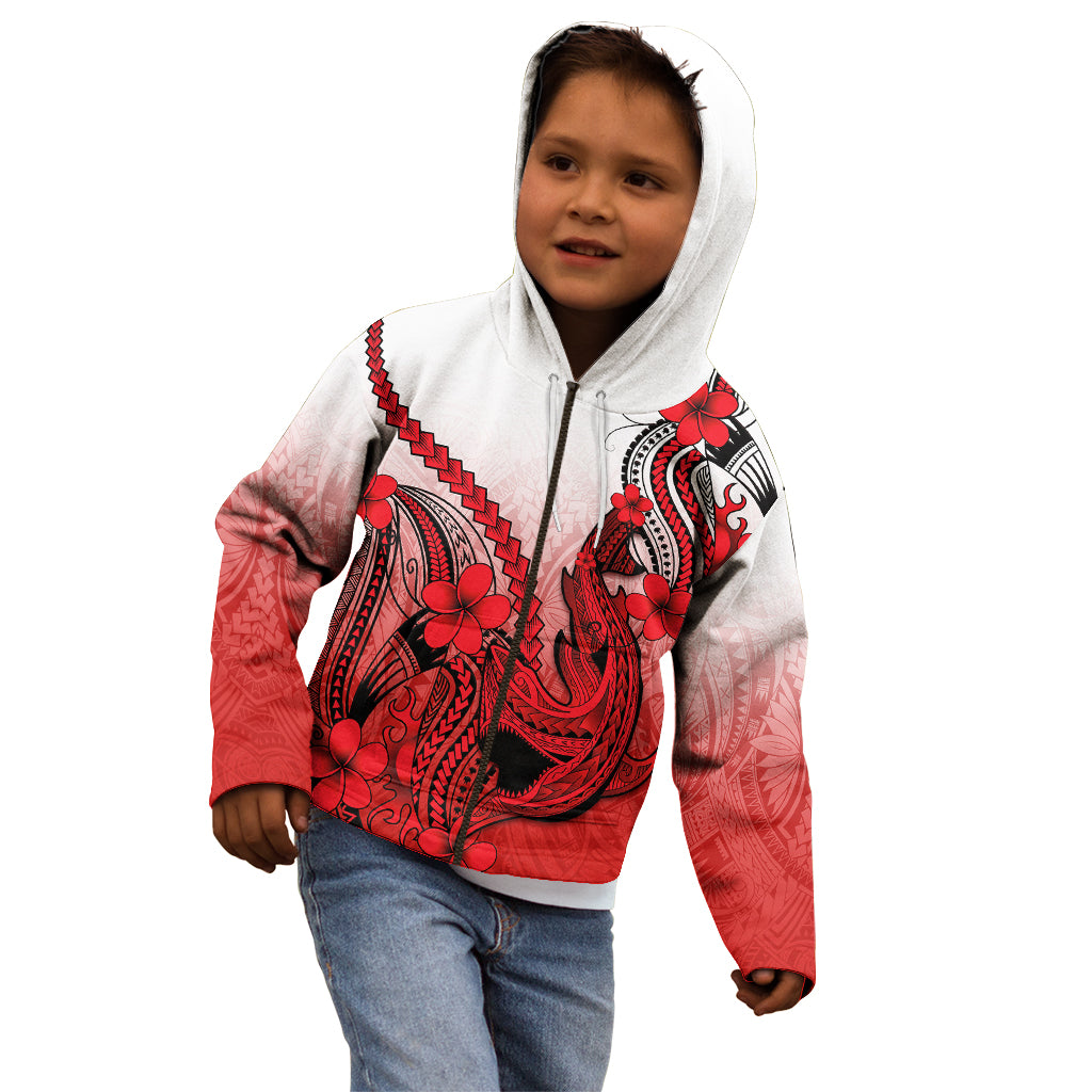 Hawaii Kid Hoodie Polynesian Shark Tattoo With Plumeria Red Gradient - Wonder Print Shop